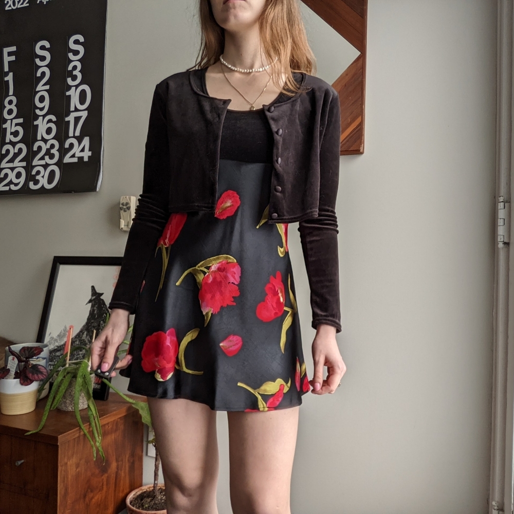 Black Velvet and Satin Mini Dress And Cardigan Set